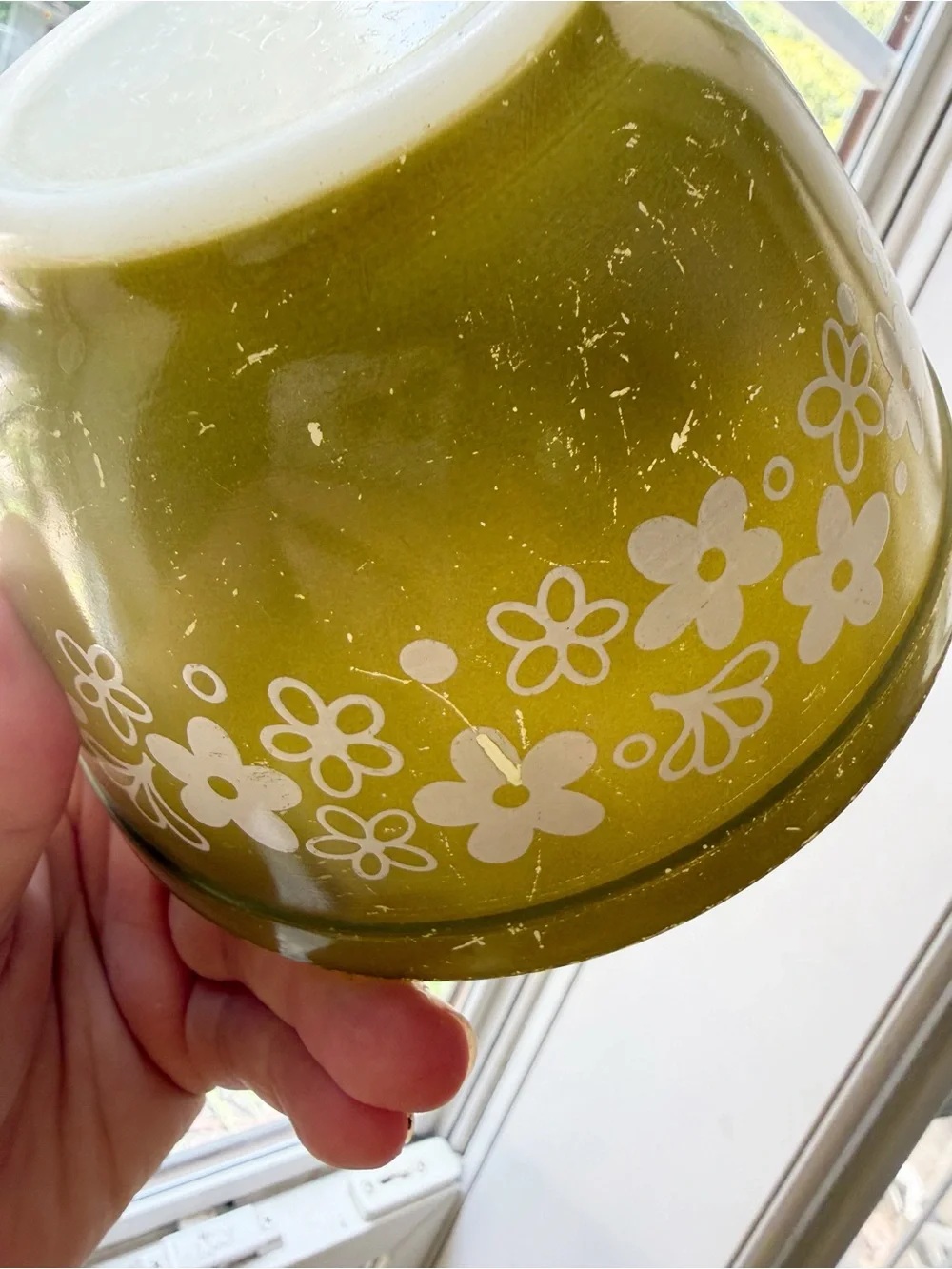 Vintage Pyrex Spring Blossom Green Crazy Daisy 401 1.5 Pint Mixing Bowl Retro